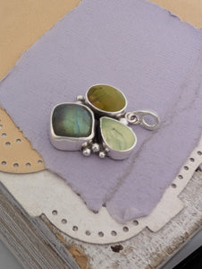 Labradorite, Prehnite, and Turquoise Sterling Silver Pendant