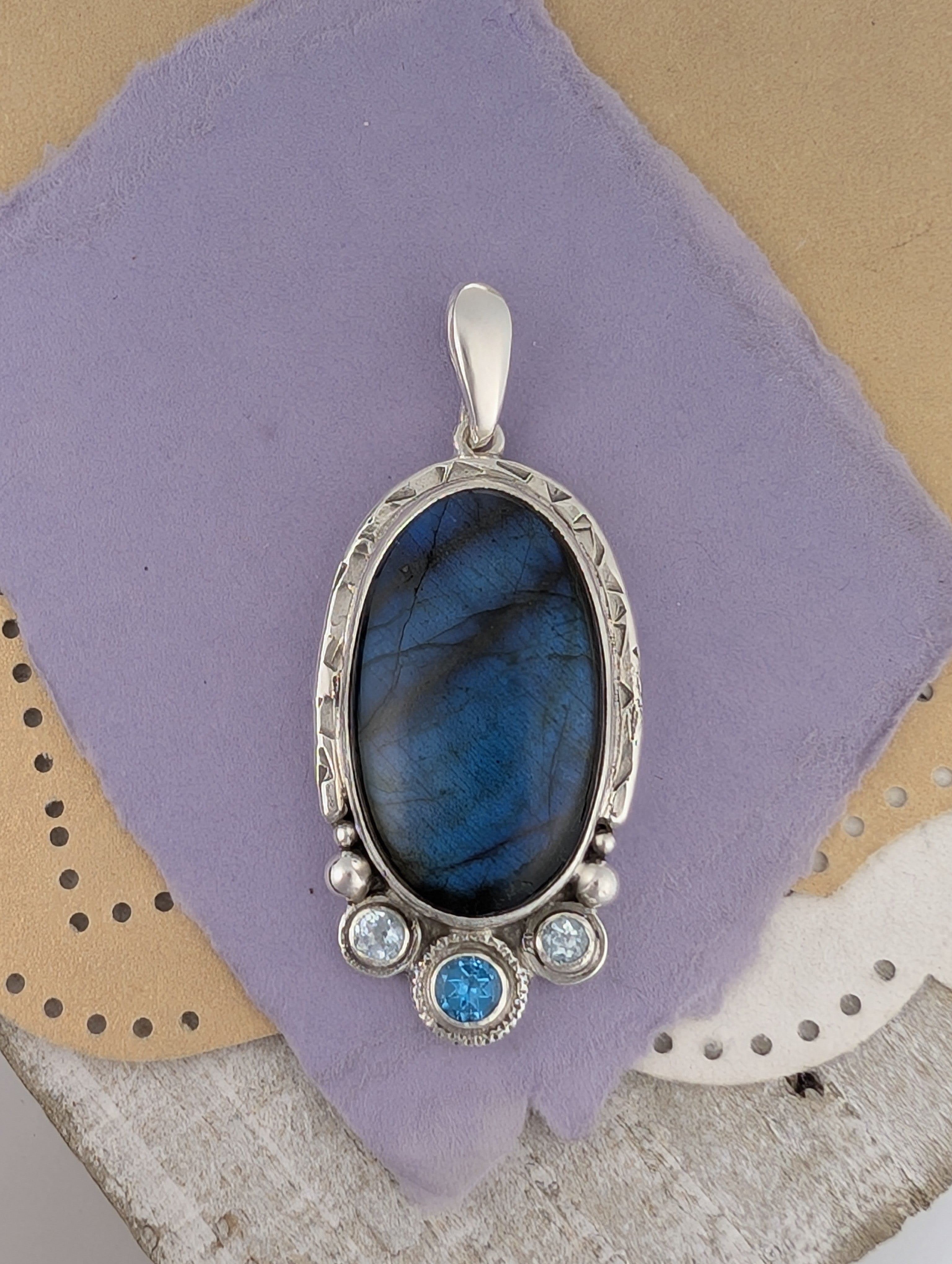 Labradorite and Blue Topaz Sterling Silver Pendant, #1