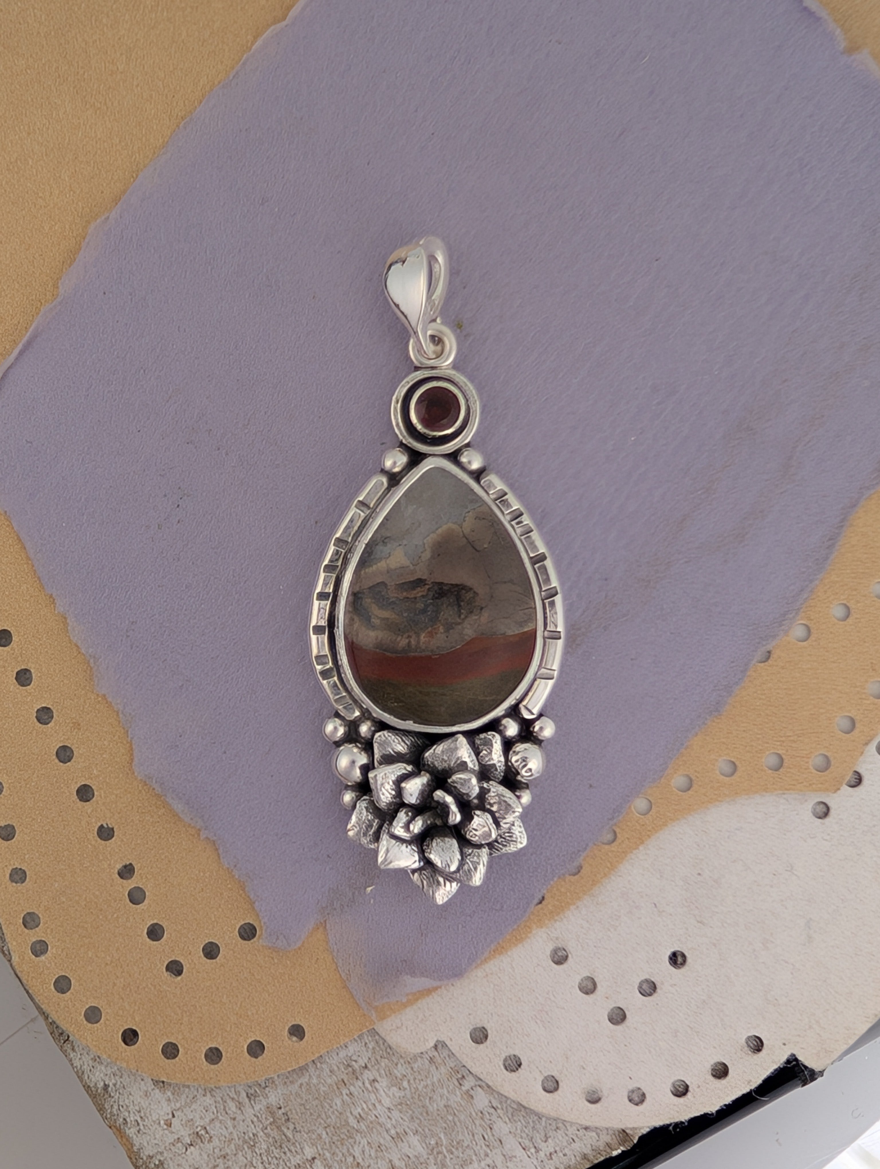 Jasper and Garnet Sterling Silver Pendant