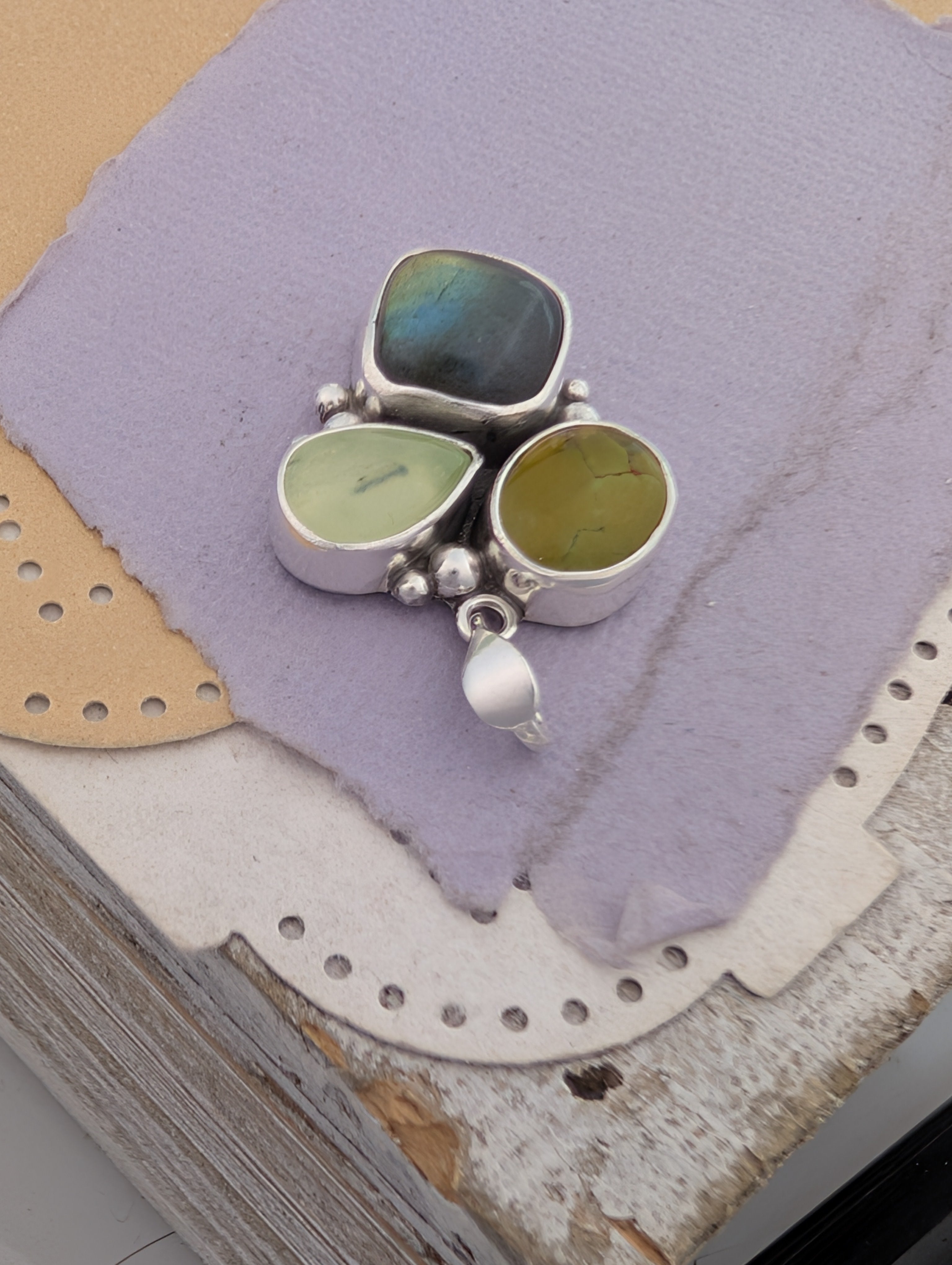 Labradorite, Prehnite, and Turquoise Sterling Silver Pendant