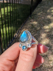 Size 8, Labradorite and Blue Topaz Sterling Silver Ring, #2