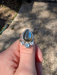 Size 8, Labradorite and Blue Topaz Sterling Silver Ring, #1