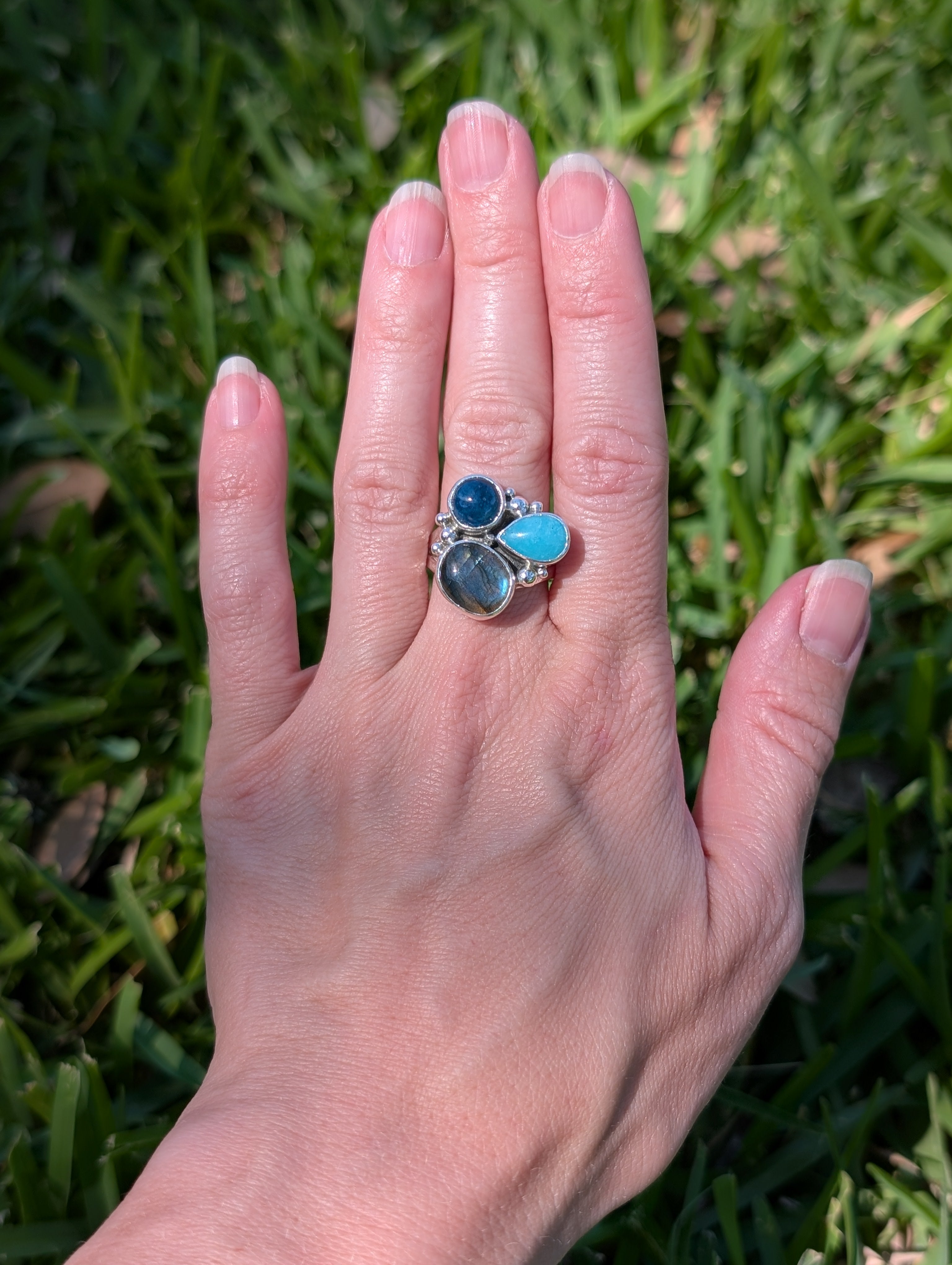 Size 8.5, Labradorite, Apatite and Amazonite Sterling Silver Ring