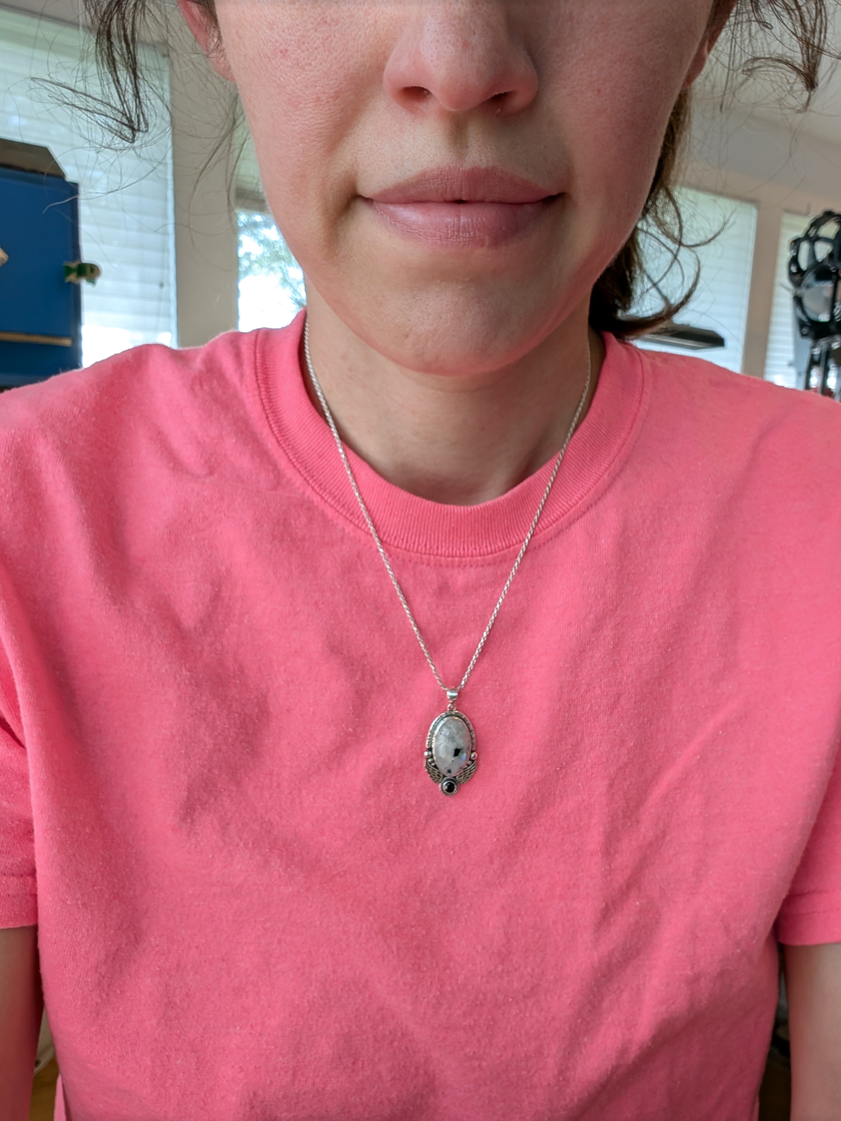 Moonstone and Spinel Sterling Silver Pendant