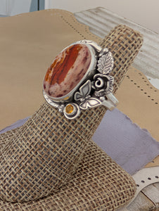 Size 6.5, Mexican Jelly Opal and Citrine Sterling Silver Ring