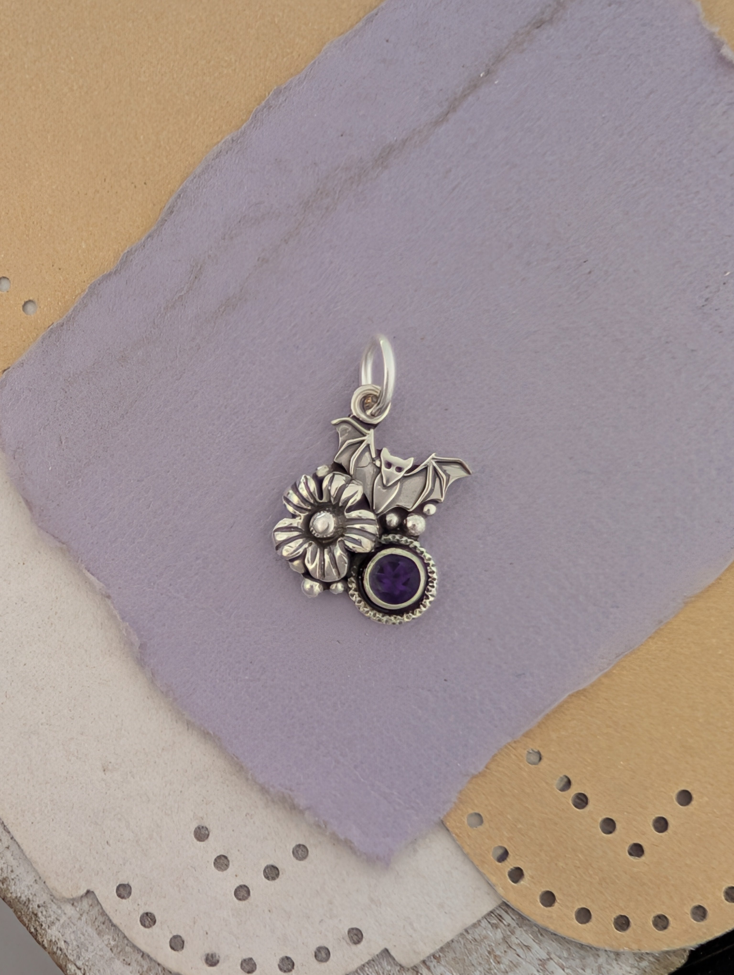 Amethyst Bat Sterling Silver Charm