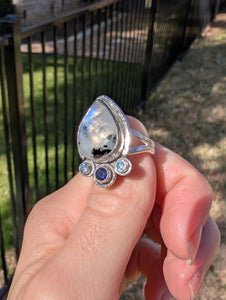 Size 8, Moonstone, Blue Topaz and Iolite Sterling Silver Ring