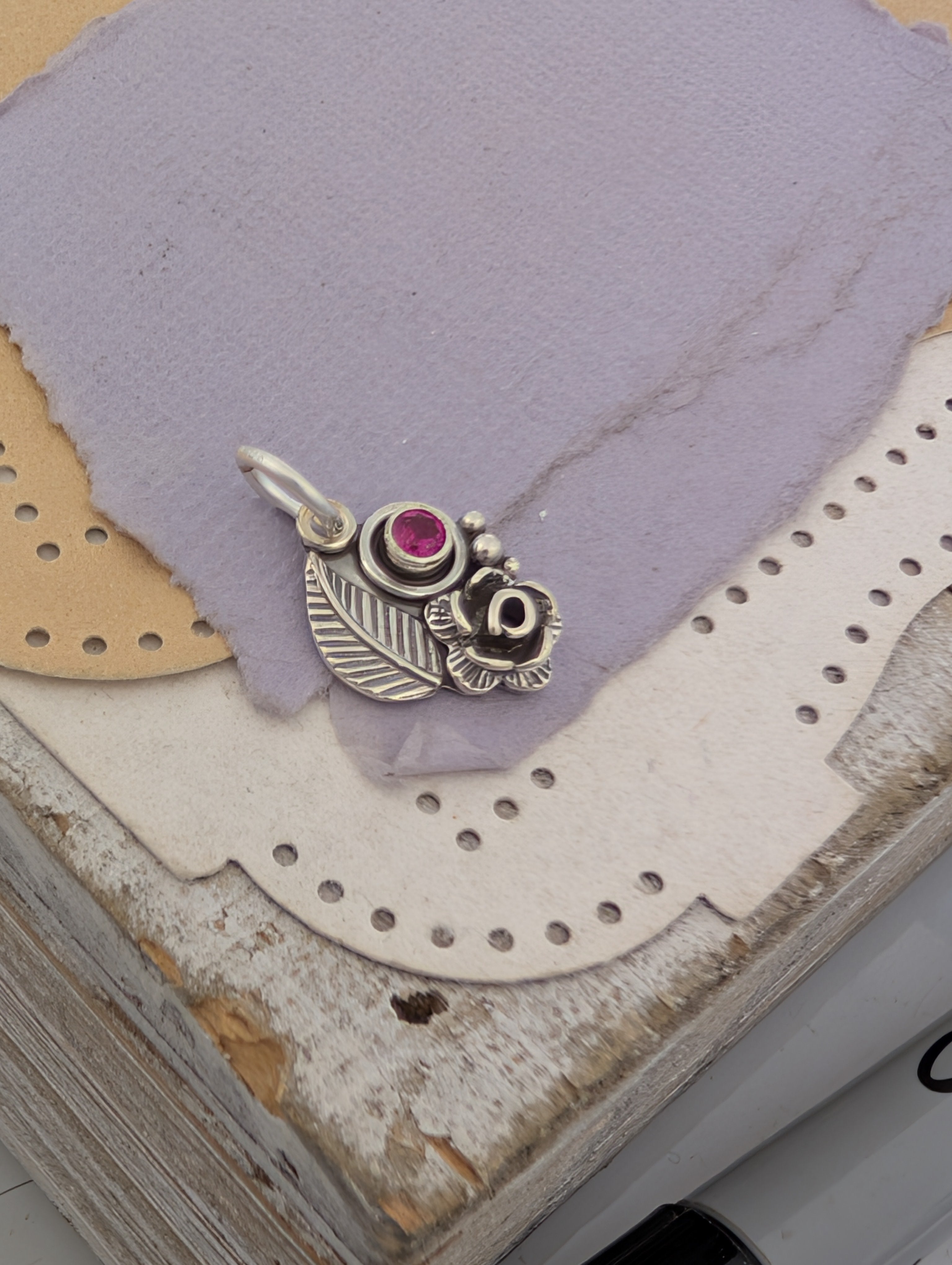 Lab-Created Ruby Sterling Silver Charm