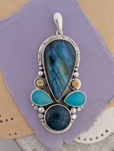 Labradorite, Amazonite, Apatite, and Citrine Sterling Silver Pendant