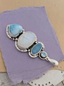 Aquamarine, Moonstone, Larimar and Sky Blue Topaz Sterling Silver Pendant