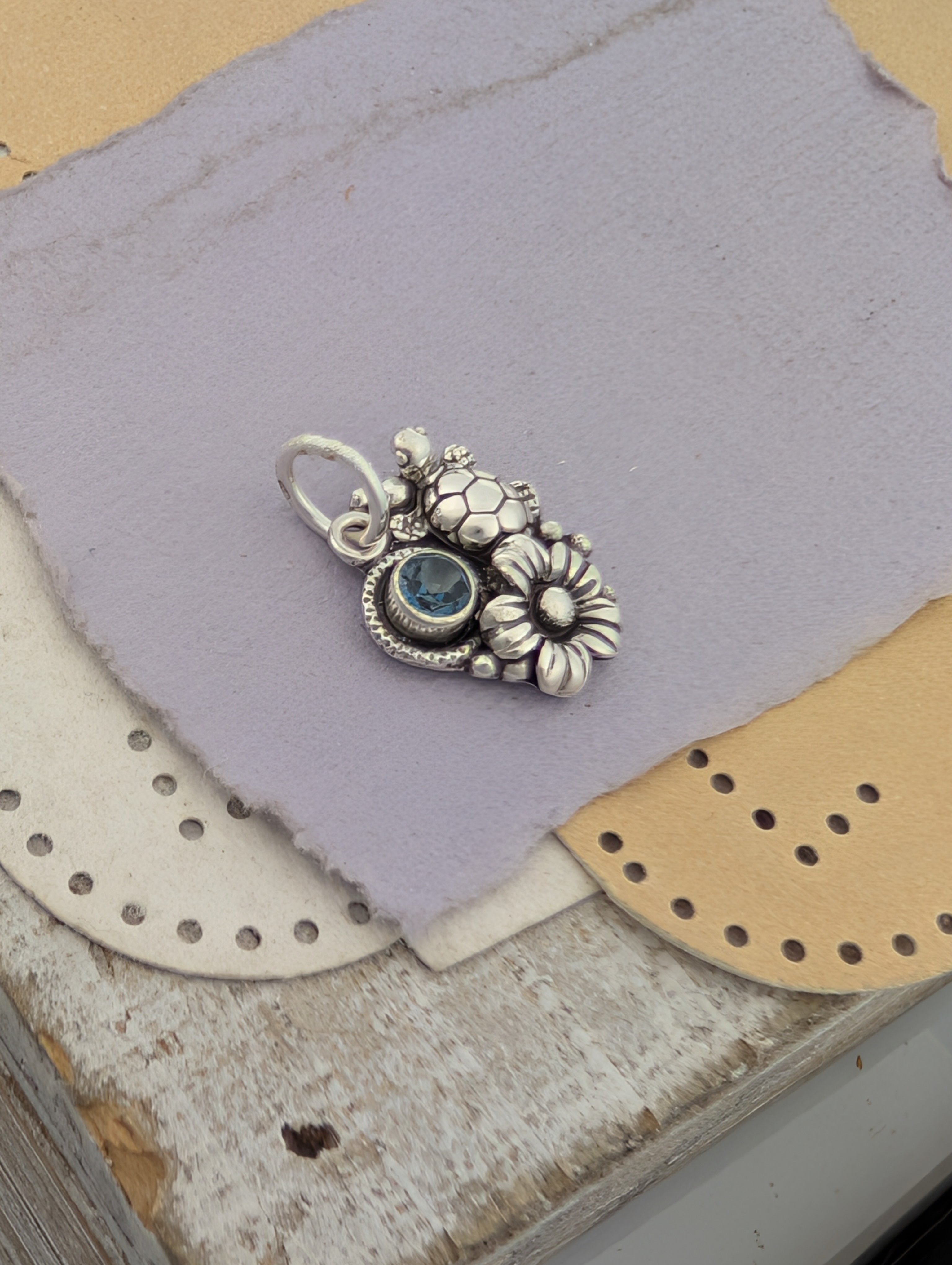 London Blue Topaz Turtle Sterling Silver Charm