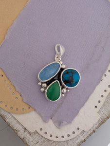 Turquoise, Chrysoprase, and Aquamarine Sterling Silver Pendant