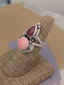 Size 7.5, Tourmaline and Conch Shell Sterling Silver Ring