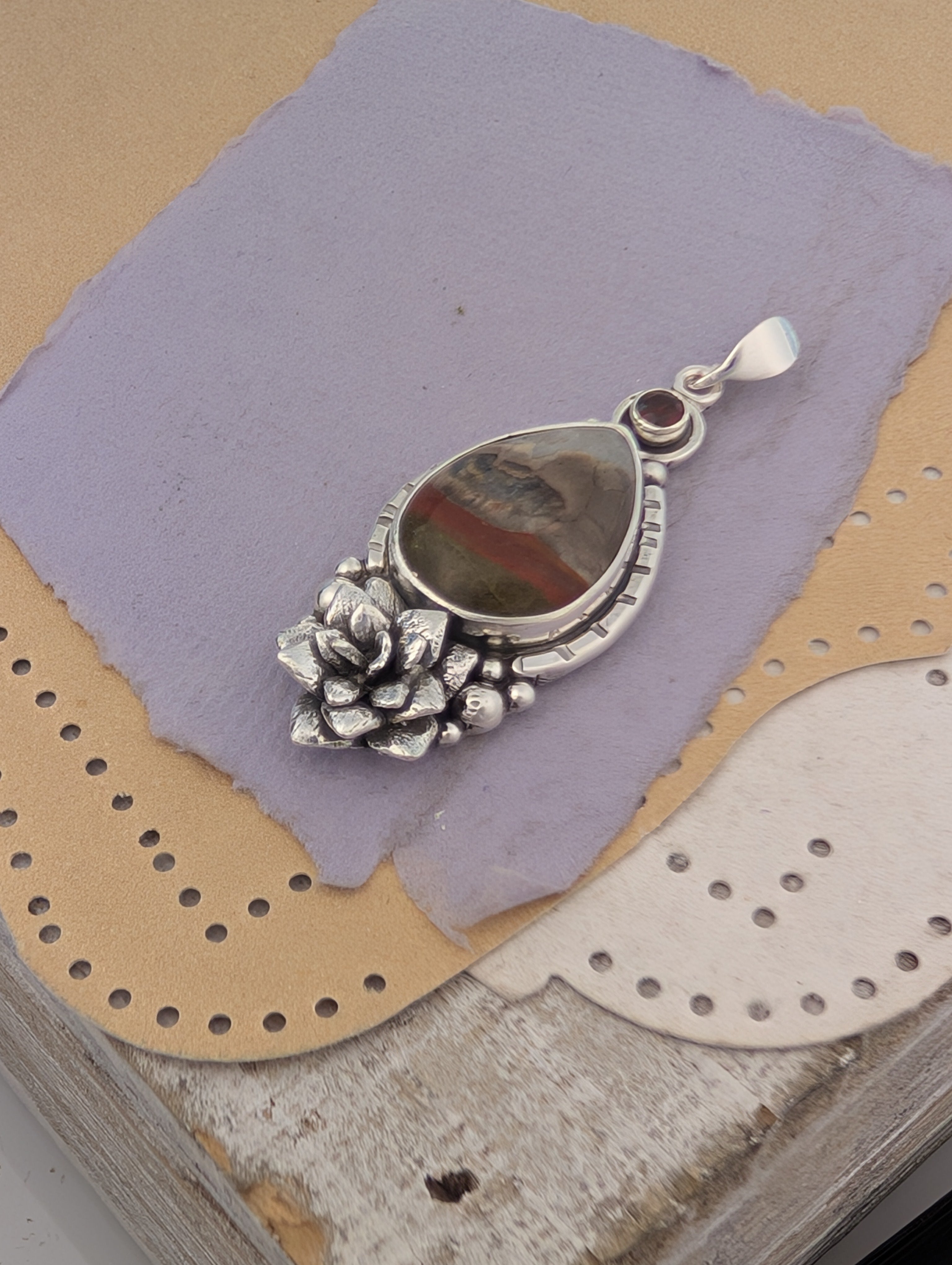 Jasper and Garnet Sterling Silver Pendant