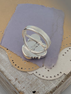Size 9.5, Charoite, Conch Shell and Fluorite Sterling Silver Ring