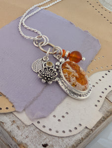 Mexican Jelly Opal, Citrine and Carnelian Charm Sterling Silver Necklace