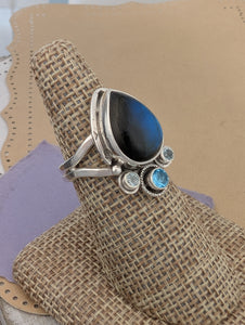 Size 8, Labradorite and Blue Topaz Sterling Silver Ring, #2