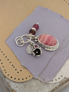 Rhodochrosite, Rhodolite Garnet and Tourmaline Charm Sterling Silver Necklace