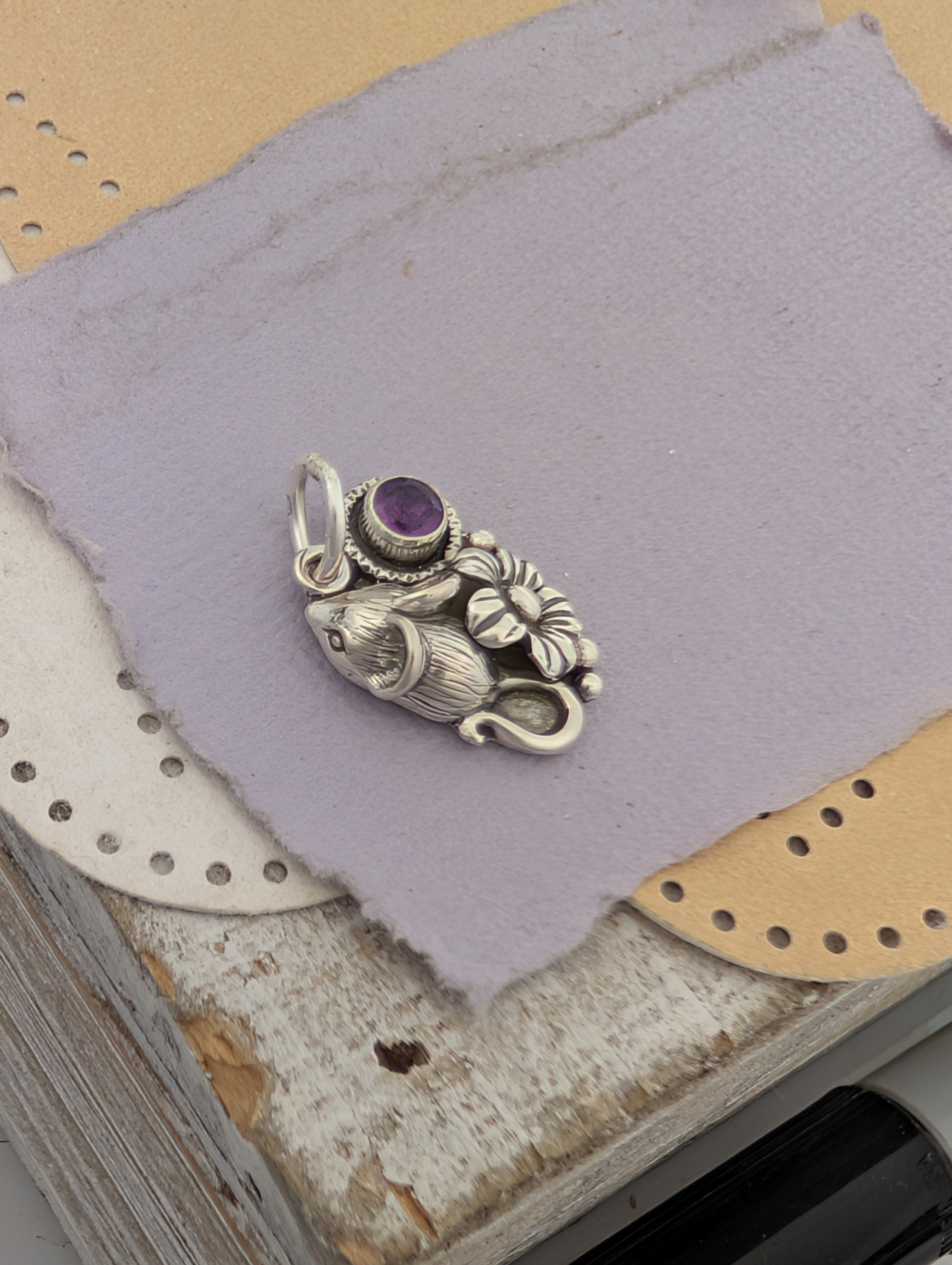 Amethyst Mouse Sterling Silver Charm