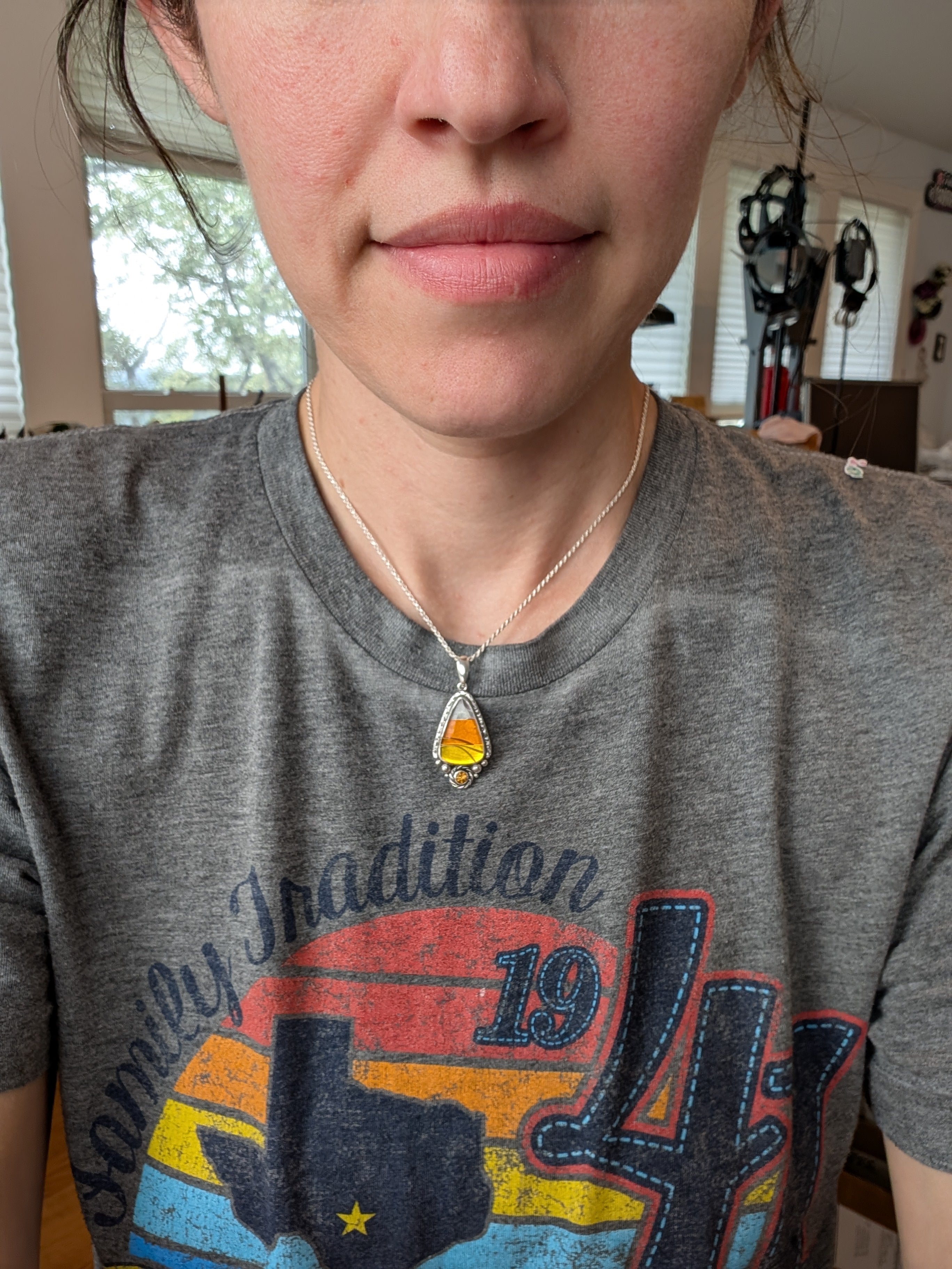 Acrylic Candy Corn and Citrine Sterling Silver Pendant