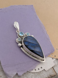 Labradorite and Blue Topaz Sterling Silver Pendant, #2