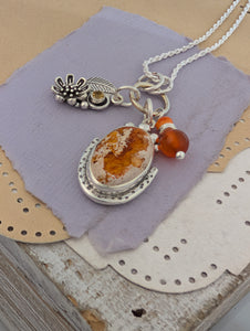 Mexican Jelly Opal, Citrine and Carnelian Charm Sterling Silver Necklace