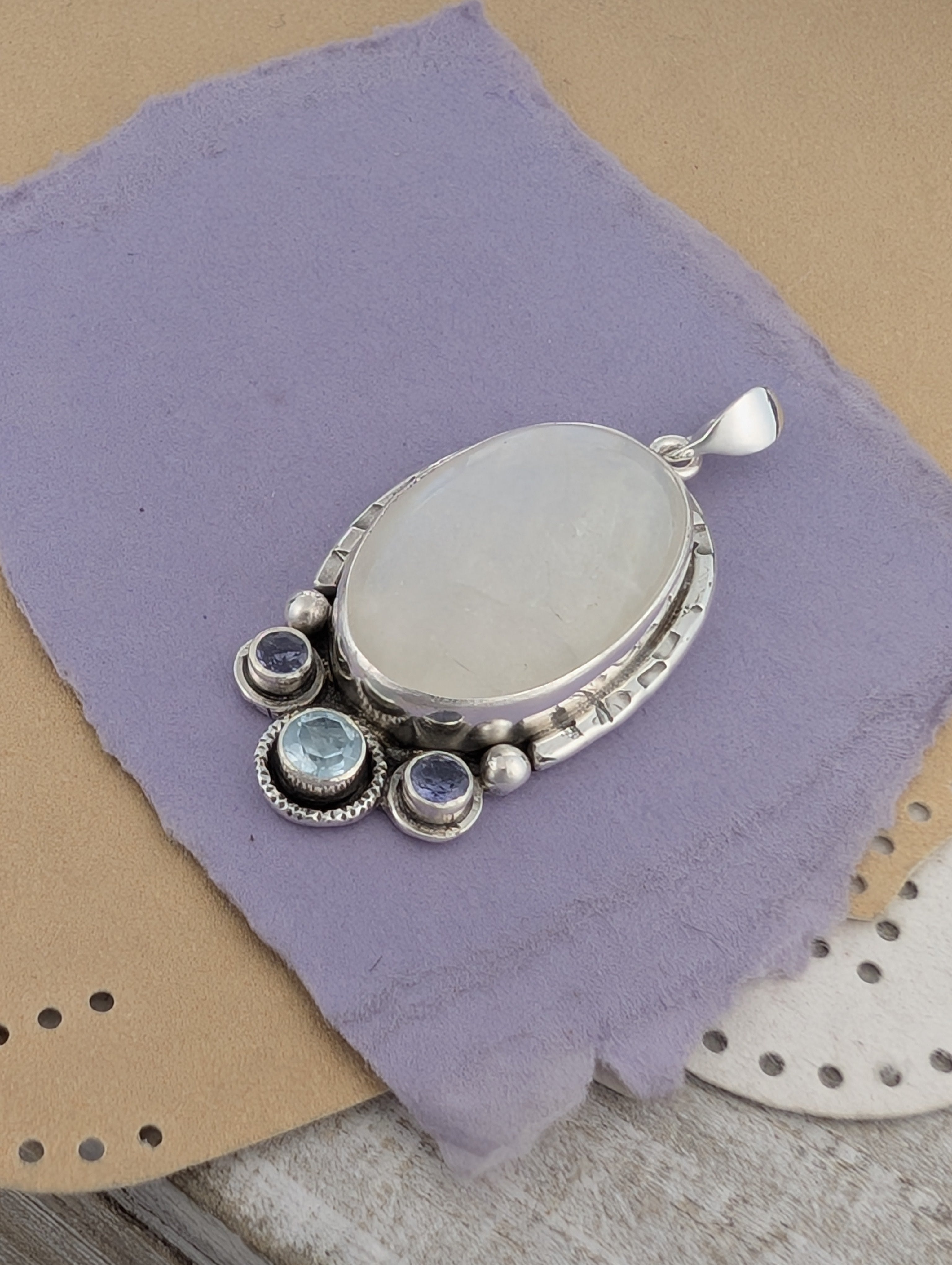 Moonstone, Iolite and Sky Blue Topaz Sterling Silver Pendant