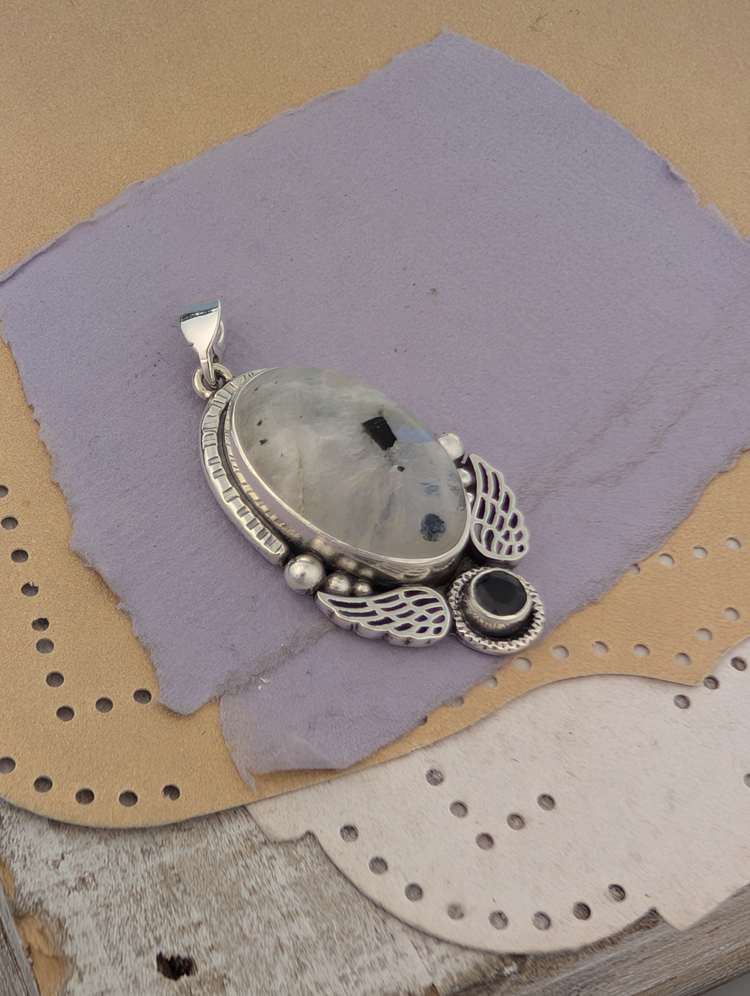 Moonstone and Spinel Sterling Silver Pendant