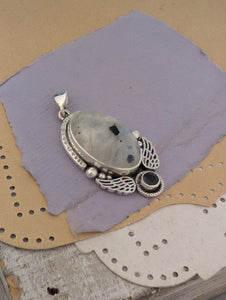 Moonstone and Spinel Sterling Silver Pendant