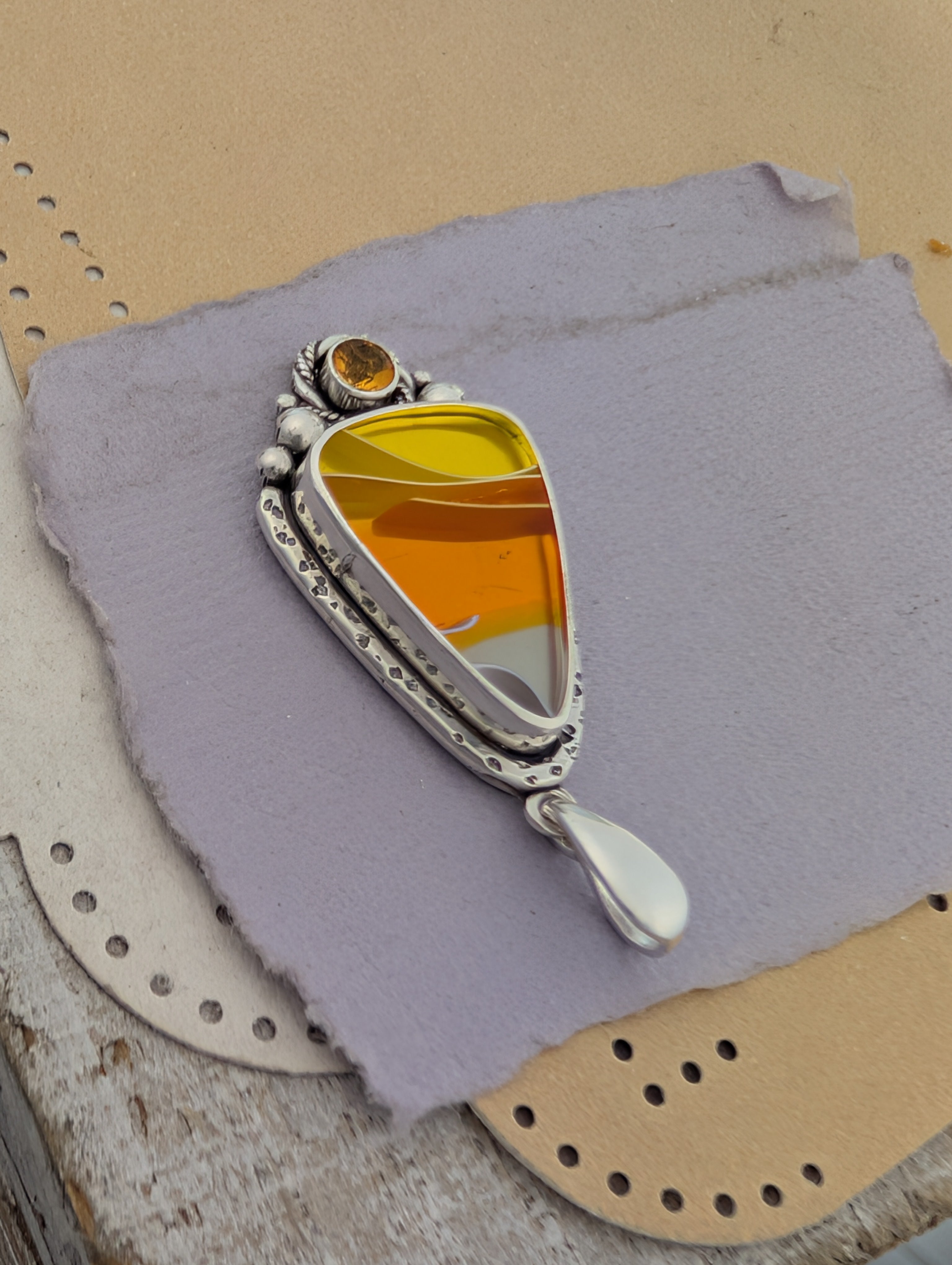 Acrylic Candy Corn and Citrine Sterling Silver Pendant