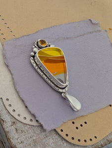 Acrylic Candy Corn and Citrine Sterling Silver Pendant