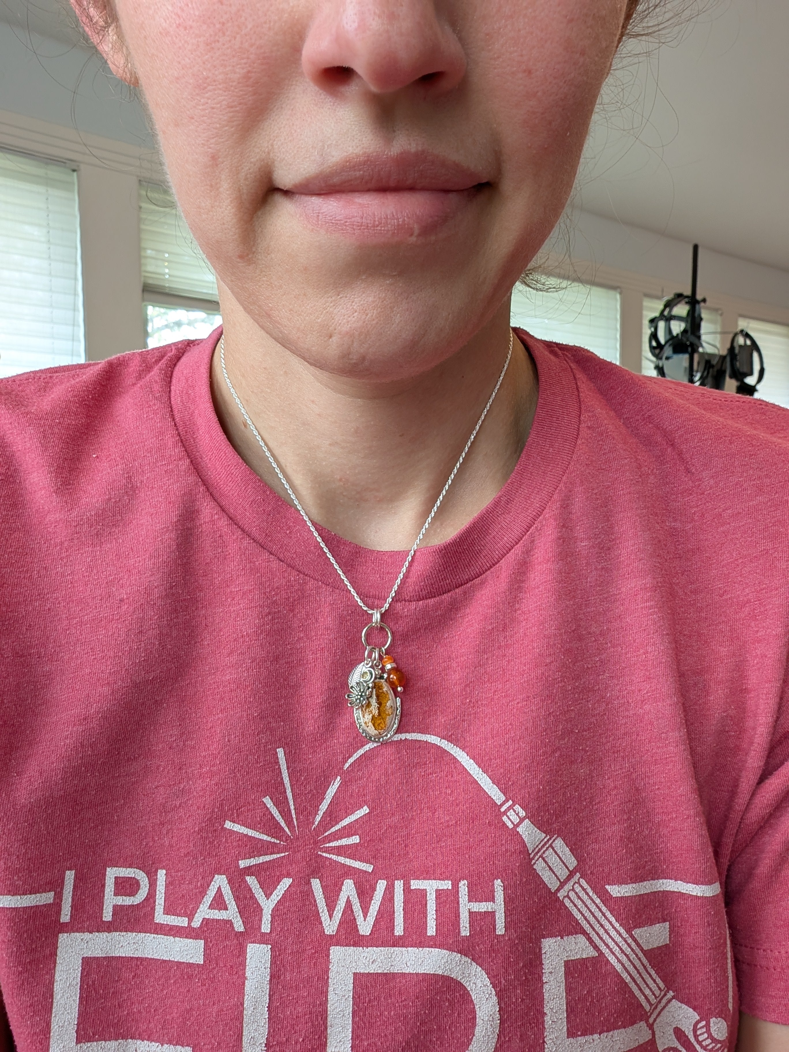Mexican Jelly Opal, Citrine and Carnelian Charm Sterling Silver Necklace