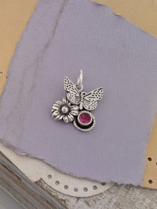 Pink Tourmaline Butterfly Sterling Silver Charm