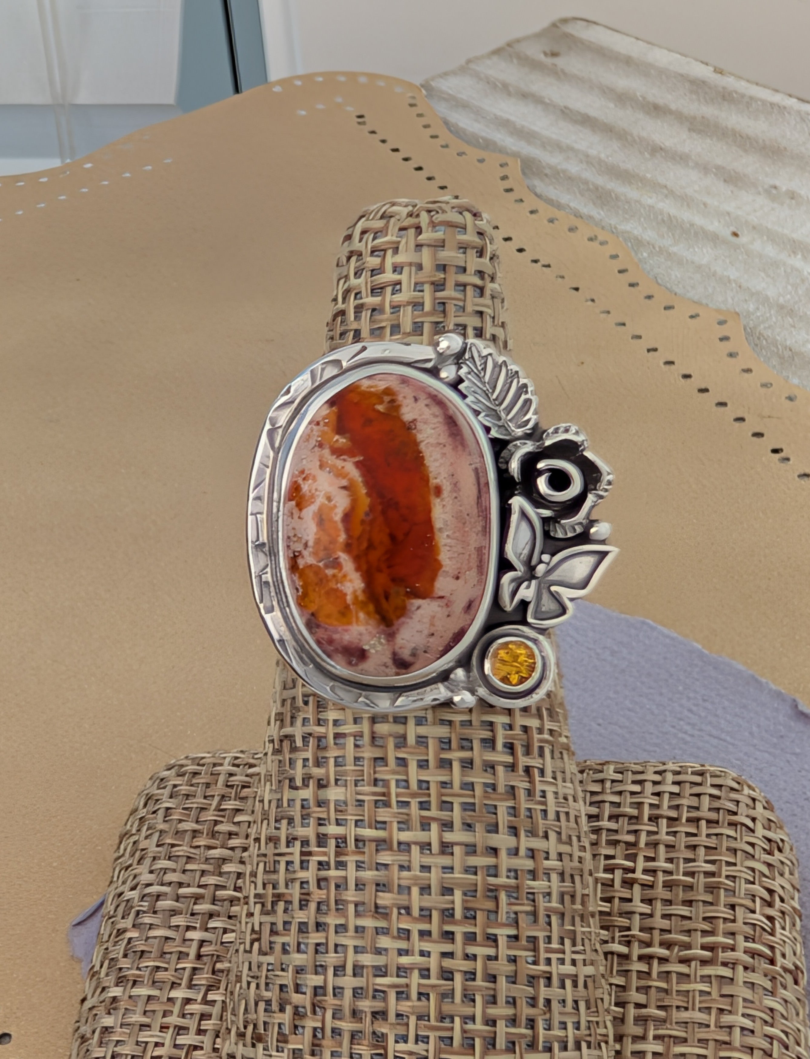 Size 6.5, Mexican Jelly Opal and Citrine Sterling Silver Ring
