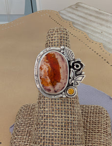 Size 6.5, Mexican Jelly Opal and Citrine Sterling Silver Ring