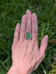 Size 7.5, Chrysoprase and Smokey Quartz Sterling Silver Ring