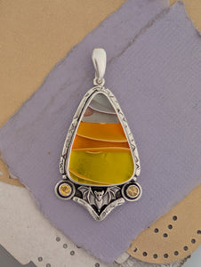 Acrylic Candy Corn and Citrine Sterling Silver Pendant
