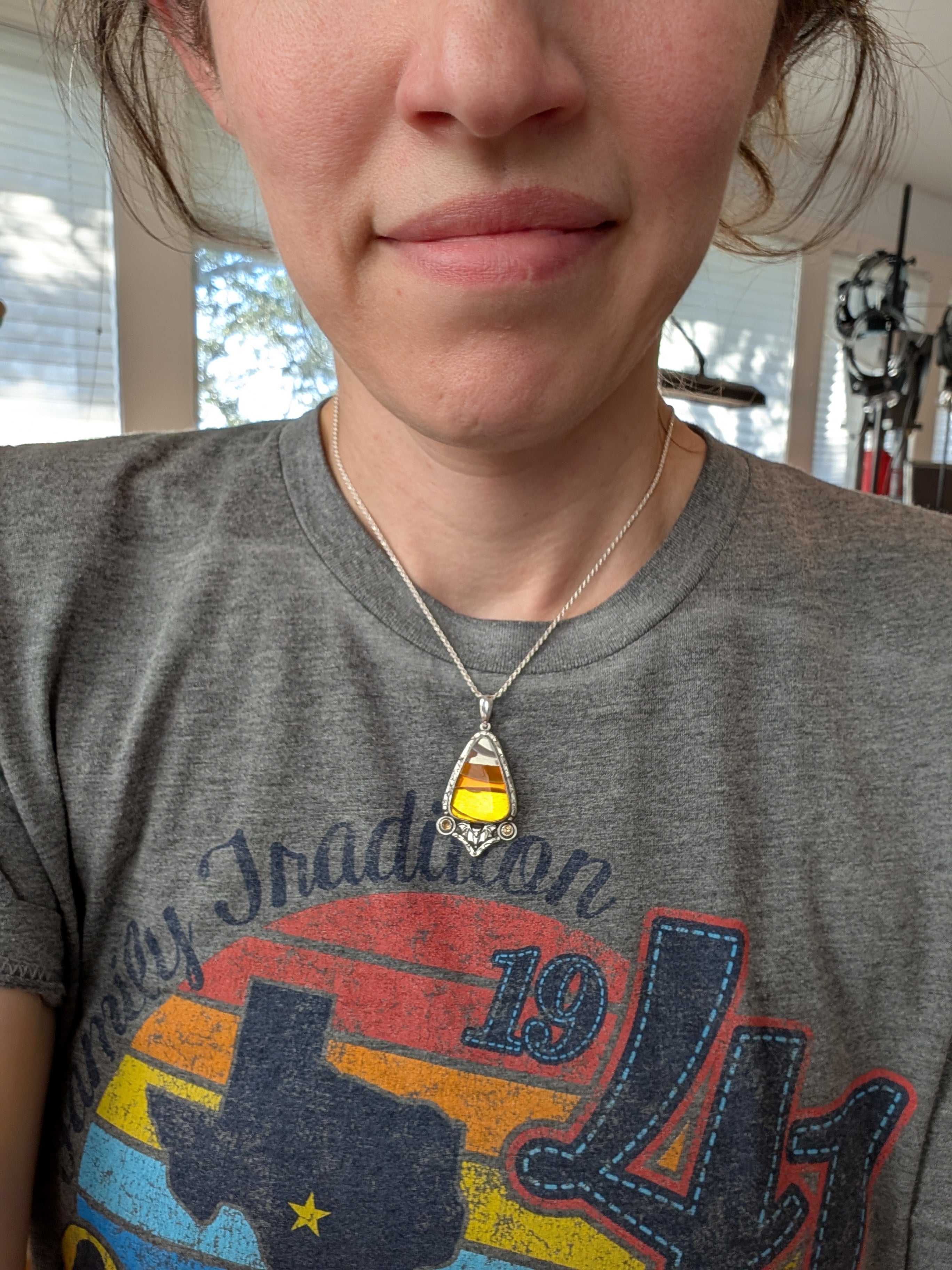 Acrylic Candy Corn and Citrine Sterling Silver Pendant