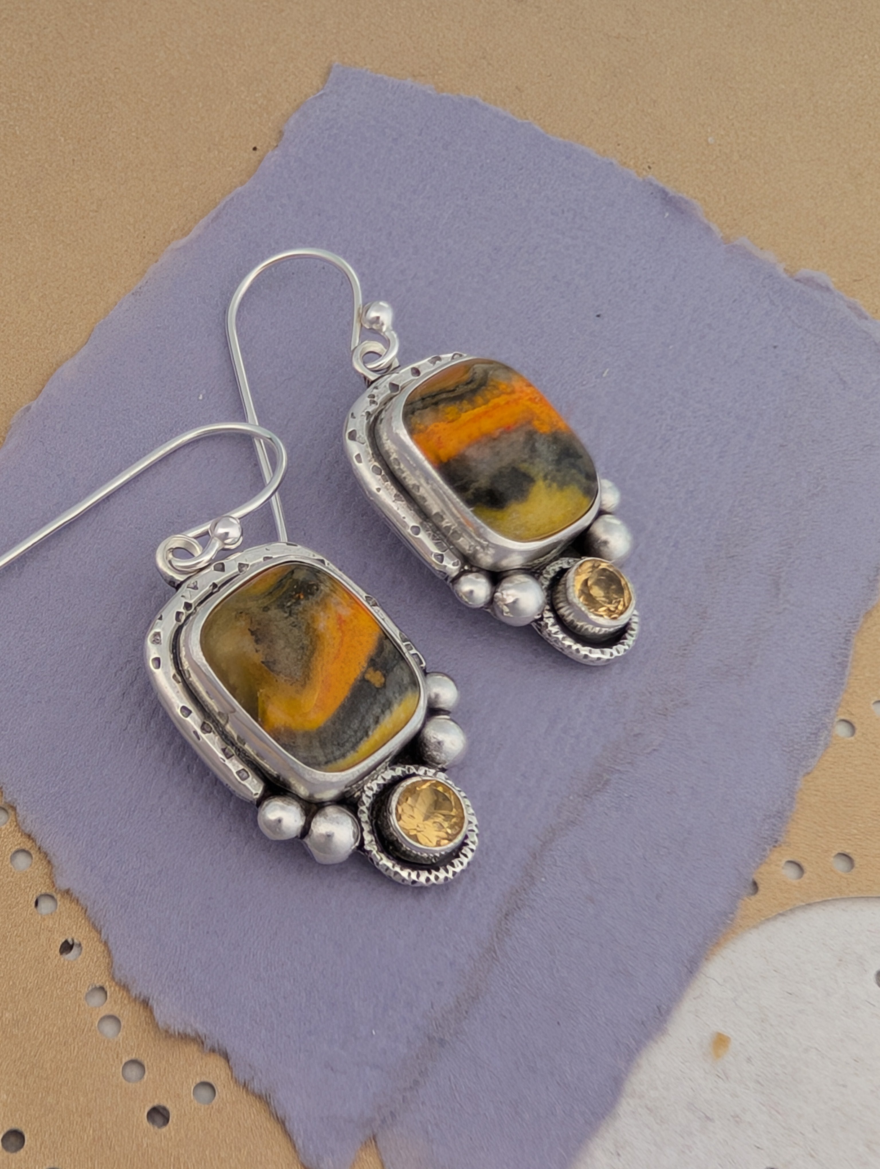 Bumblebee Jasper and Citrine Sterling Silver Earrings, #2