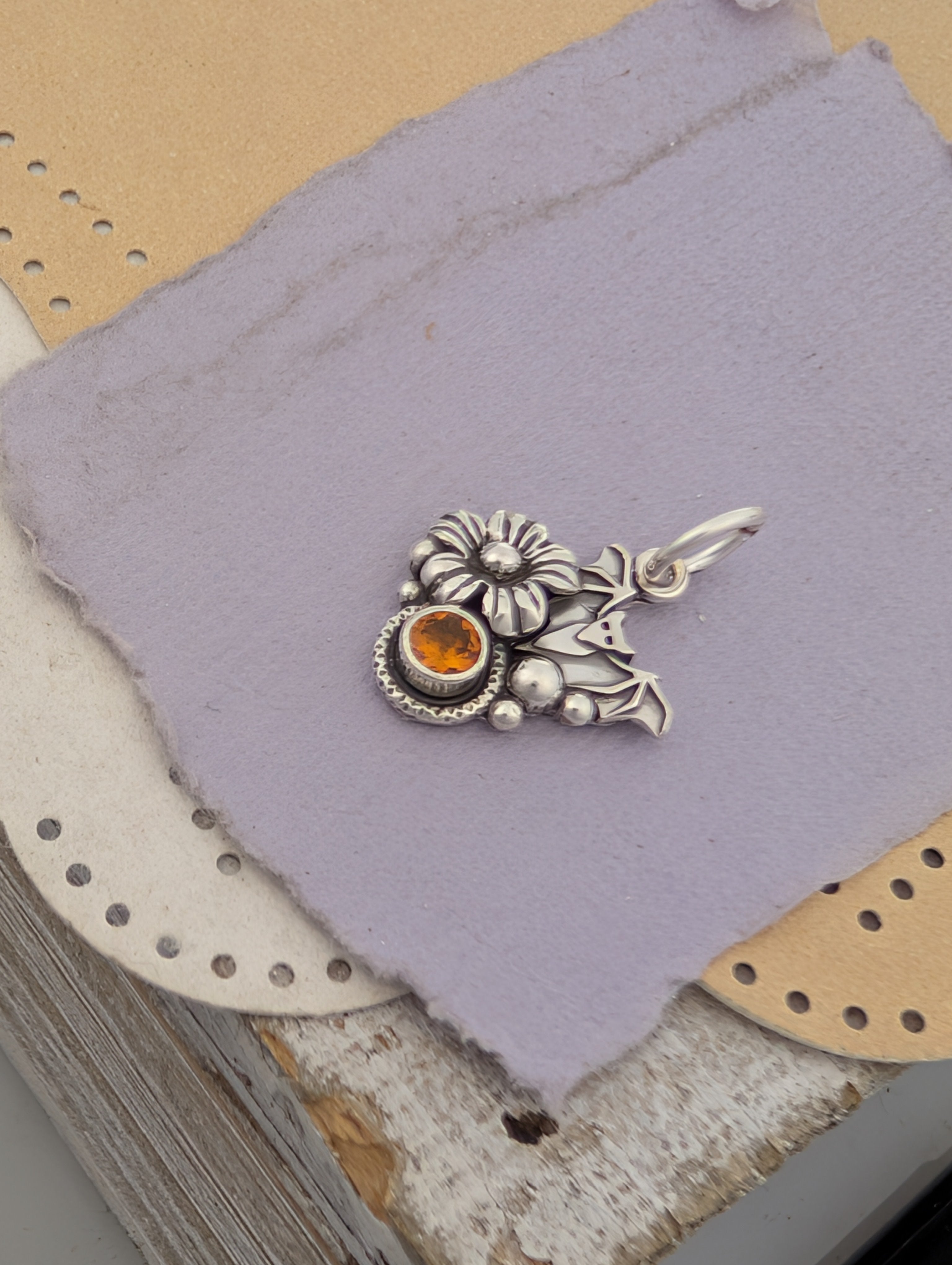 Hessonite Garnet Bat Sterling Silver Charm