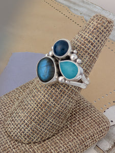 Size 8.5, Labradorite, Apatite and Amazonite Sterling Silver Ring