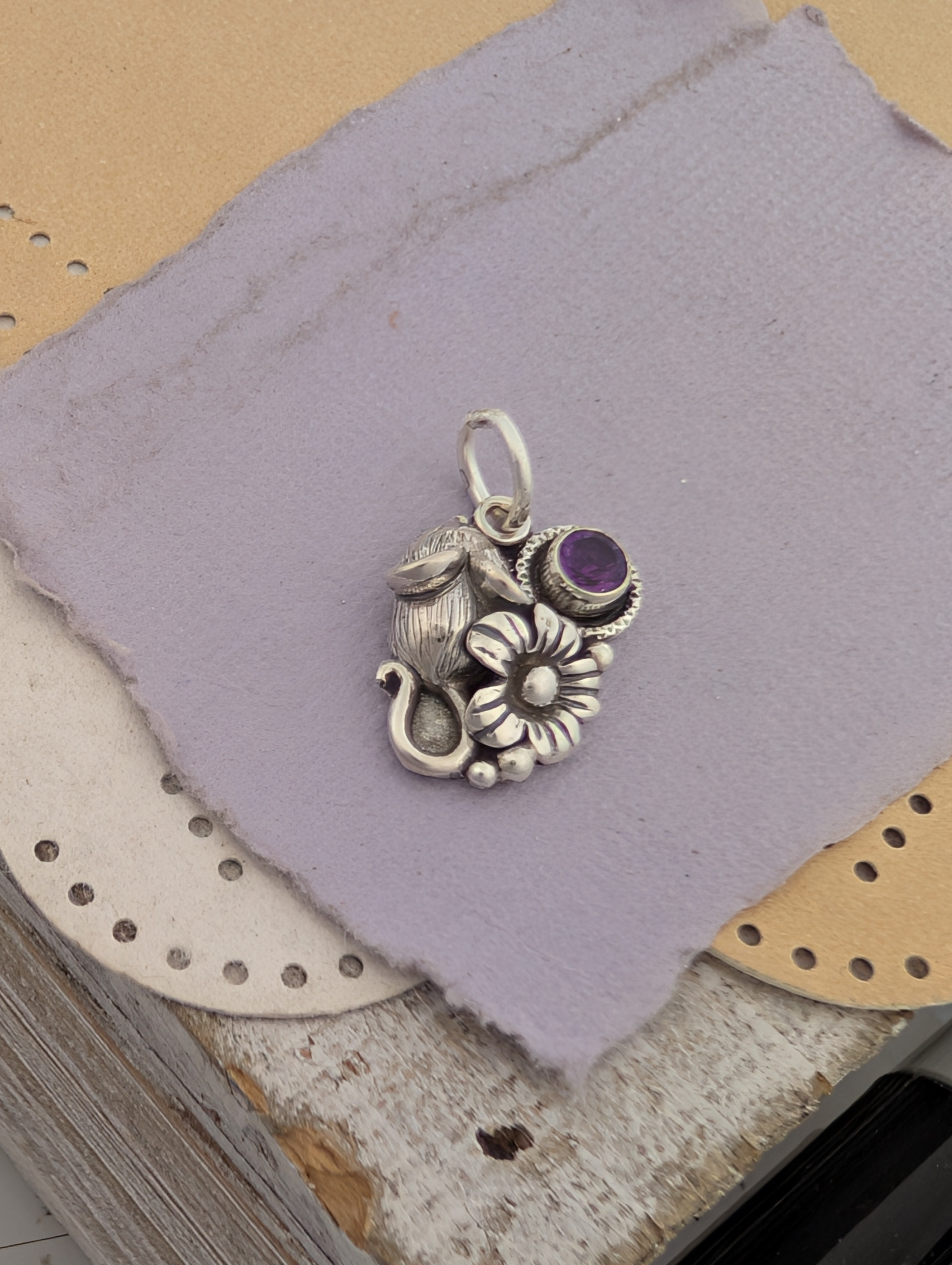 Amethyst Mouse Sterling Silver Charm