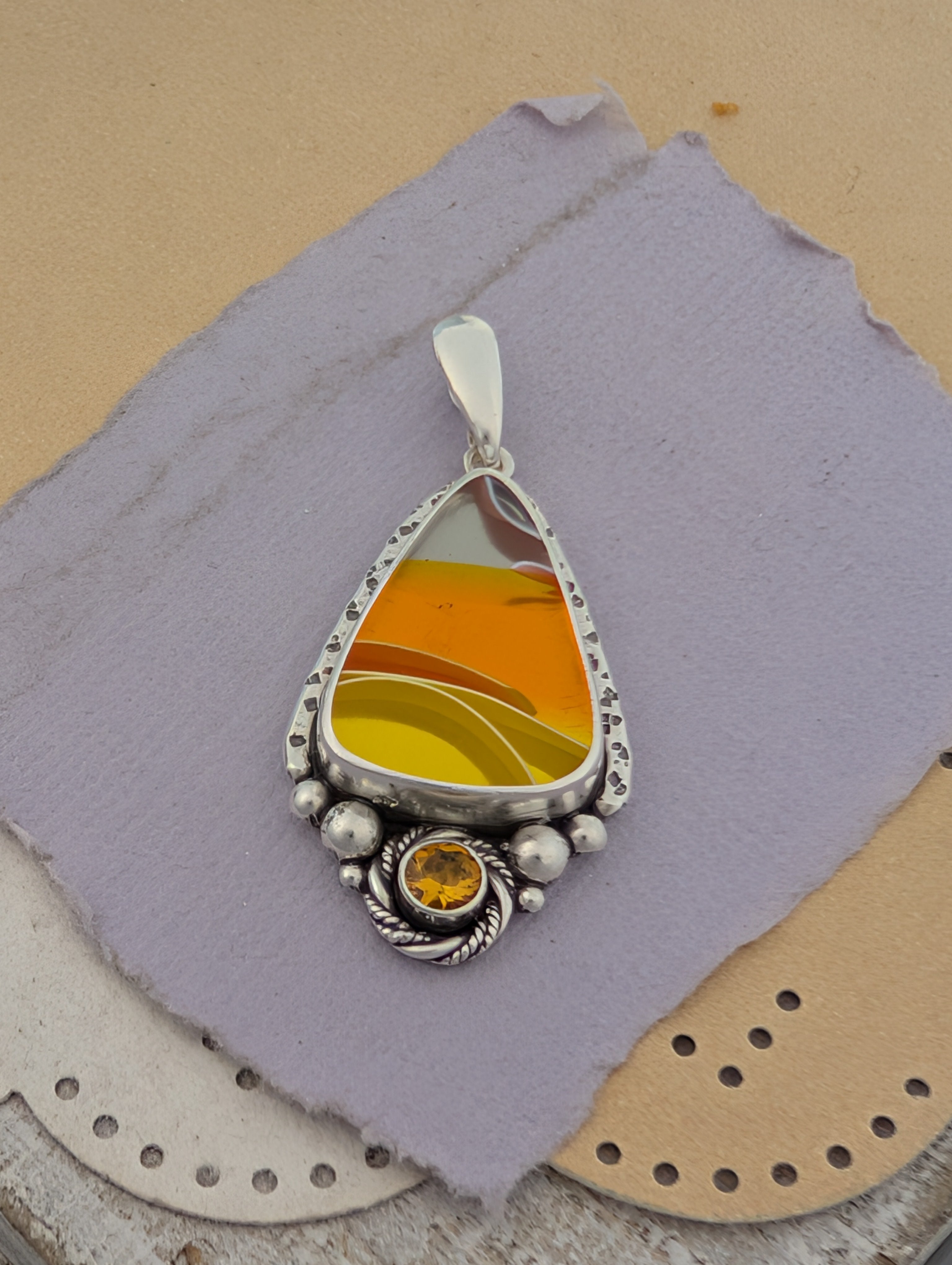 Acrylic Candy Corn and Citrine Sterling Silver Pendant
