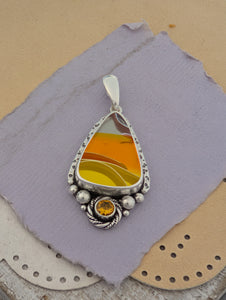 Acrylic Candy Corn and Citrine Sterling Silver Pendant