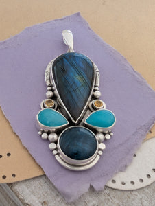 Labradorite, Amazonite, Apatite, and Citrine Sterling Silver Pendant