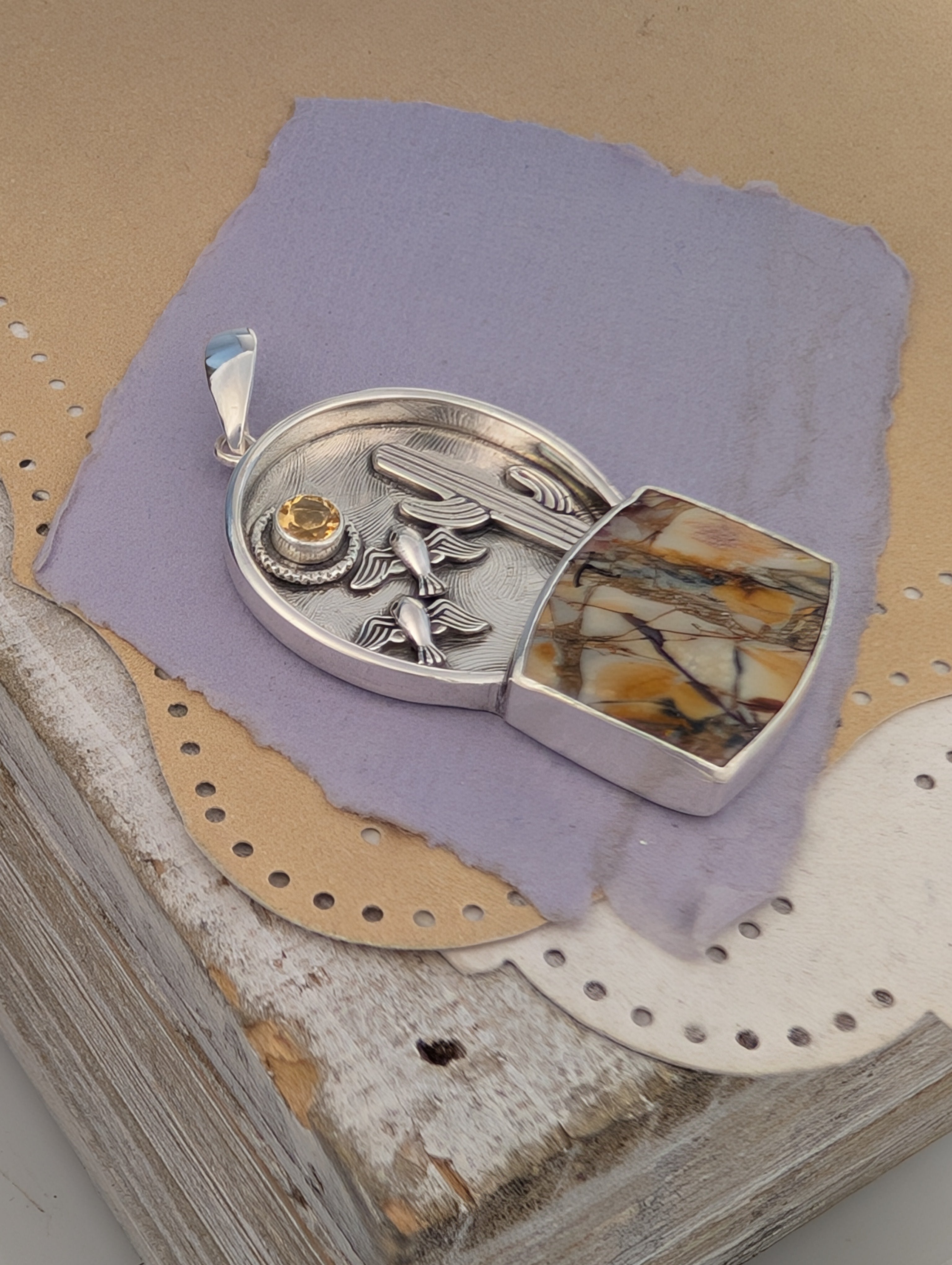 Mescalero Jasper and Citrine Sterling Silver Pendant