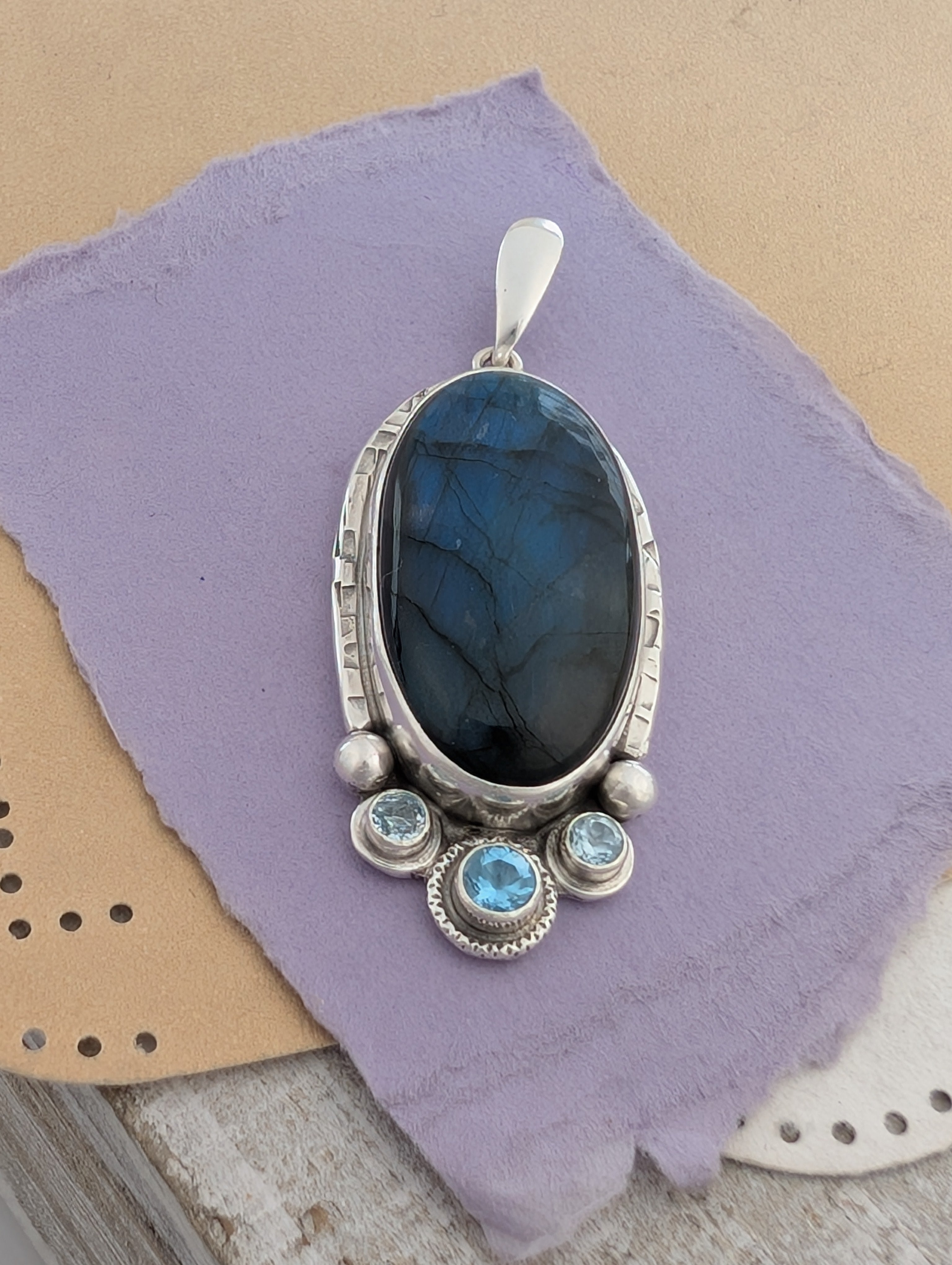 Labradorite and Blue Topaz Sterling Silver Pendant, #3