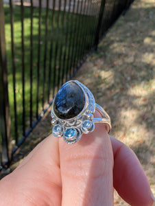 Size 10, Labradorite and Blue Topaz Sterling Silver Ring