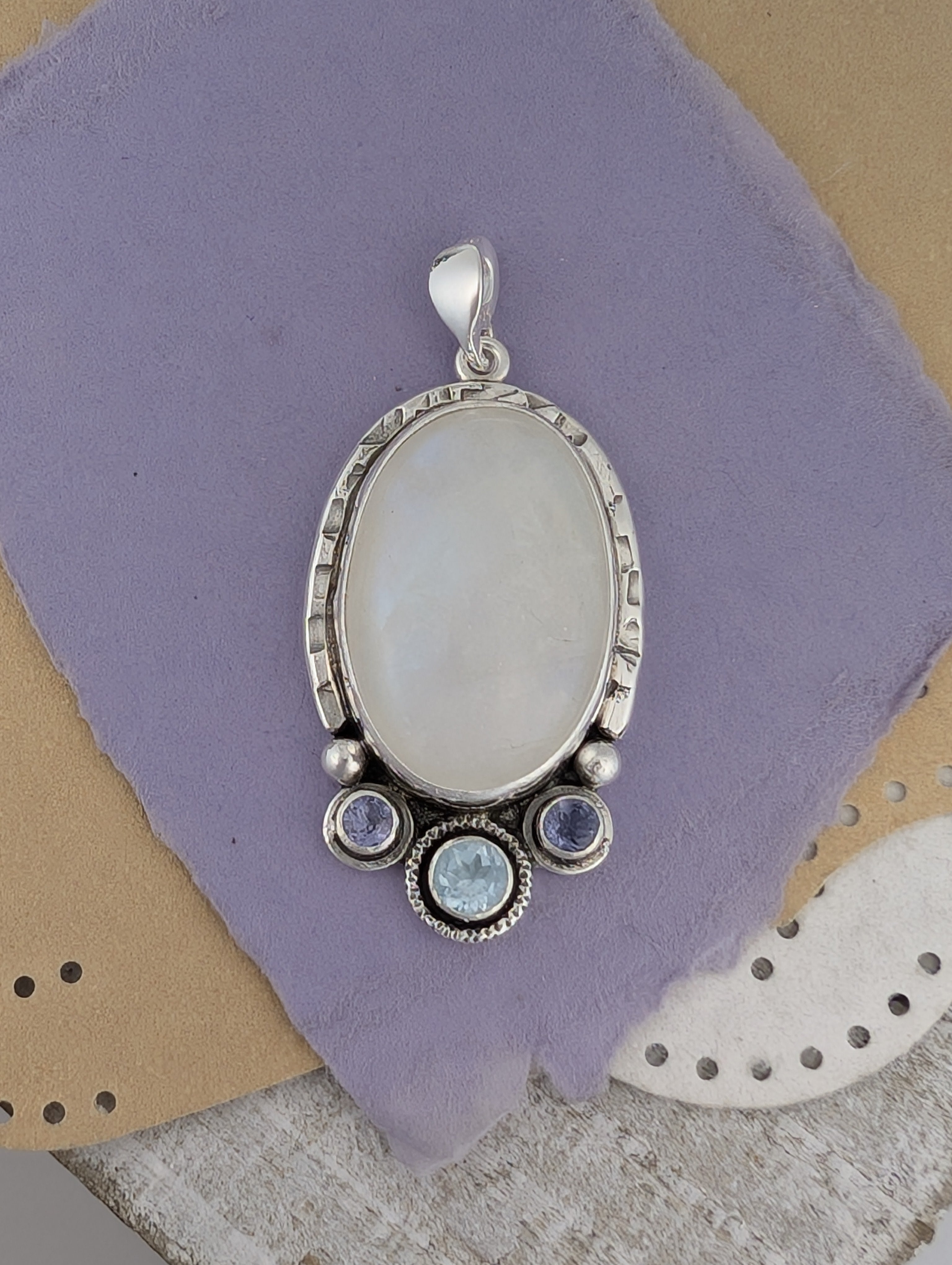 Moonstone, Iolite and Sky Blue Topaz Sterling Silver Pendant