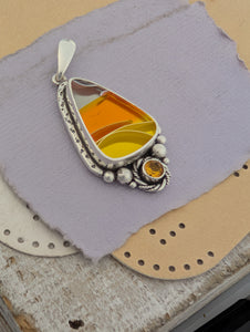 Acrylic Candy Corn and Citrine Sterling Silver Pendant
